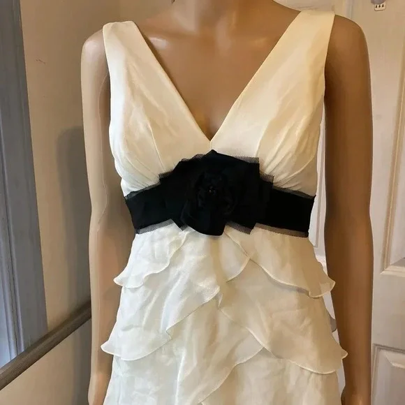 New Bcbgmaxazria Womens Fairy White Black Silk Chiffon Maxi Dress Empire Waist 0 - Picture 10 of 12